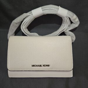 NWT Michael Kors Jet Set Travel Phone Crossbody Optic White Leather Classic Chic